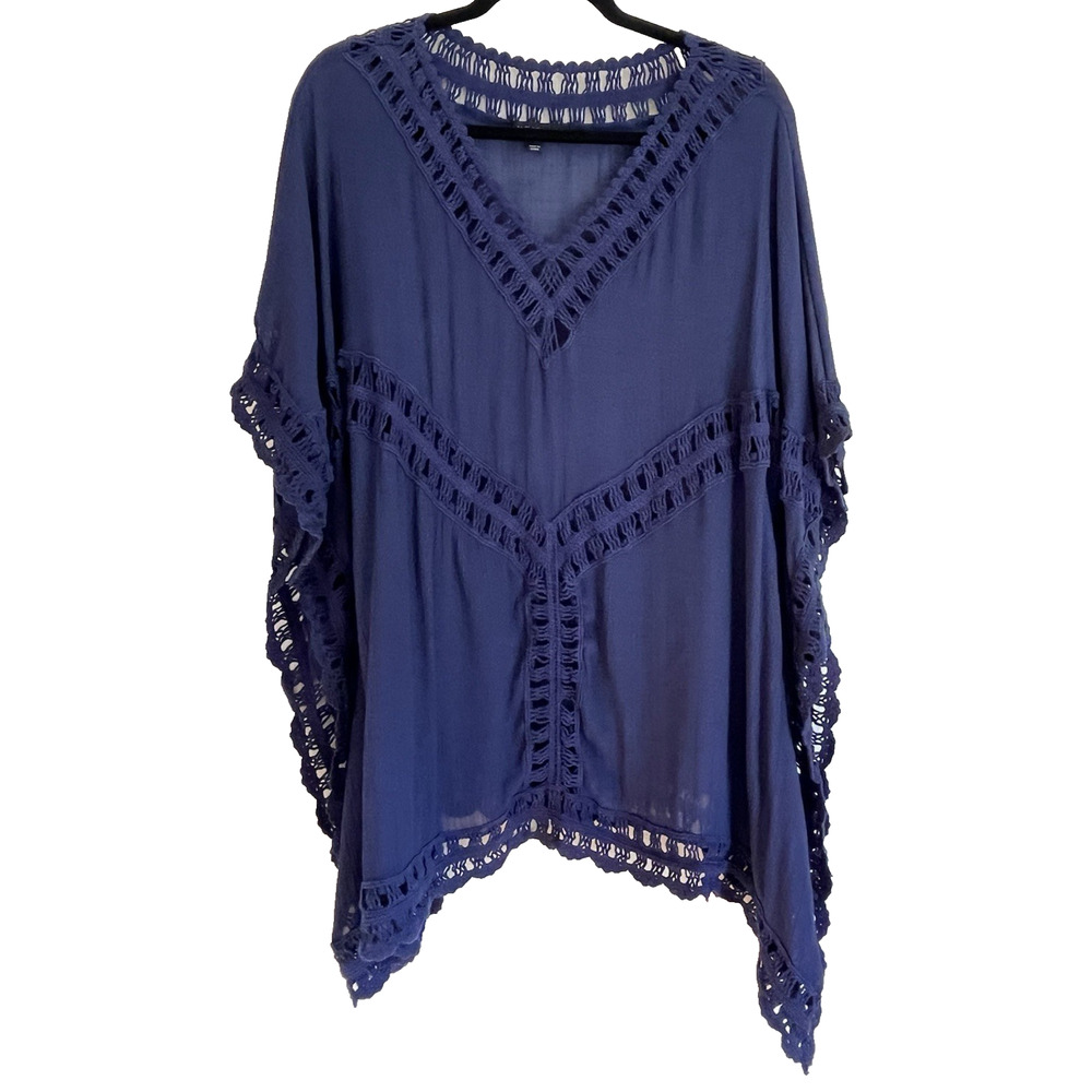 Lane Bryant Plus 14/16 Navy Crochet Beach Boho Swim Cover Up Flowy Poncho $75